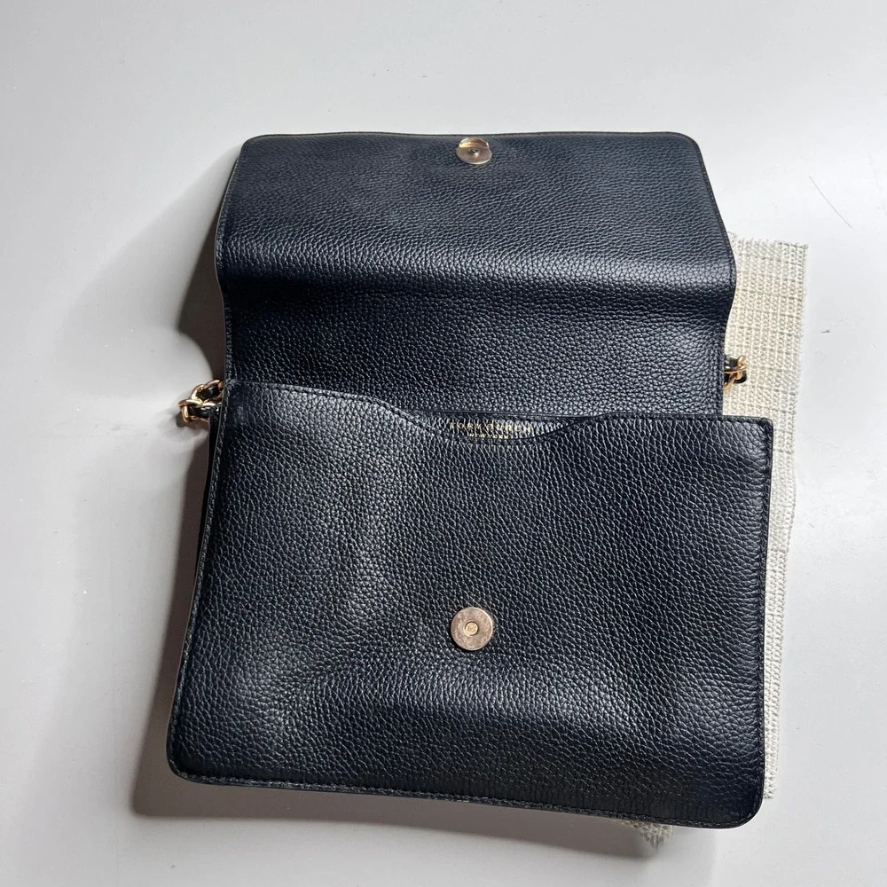 Tory Burch Britten Combo Crossbody Bag Black‎ Pebbled Leather Gold Chain Logo